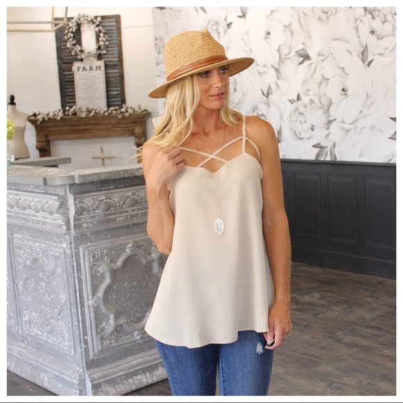 LAST ONE! Taupe Cage Detailed Cami Tank - Picture 3 of 3